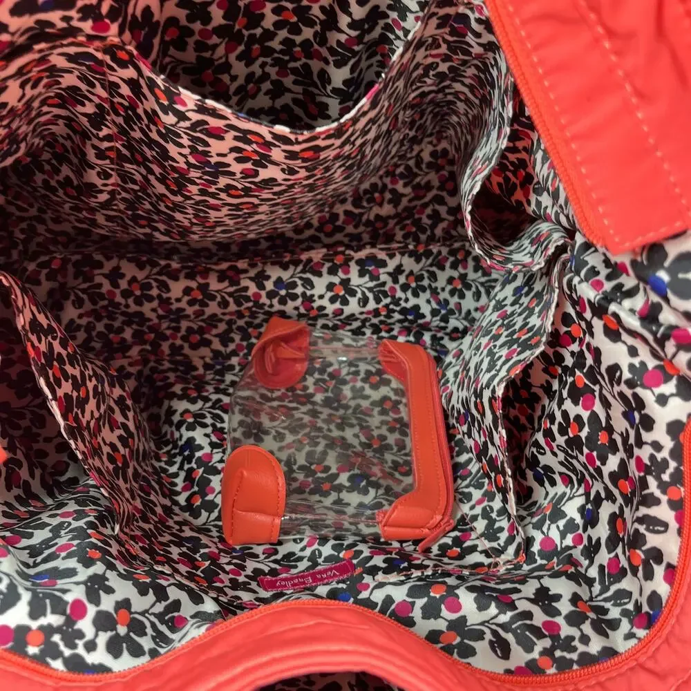 Vera Bradley Big Tote Bag Zip Top Quilted Coral Interior Pockets Bonus Clear Bag